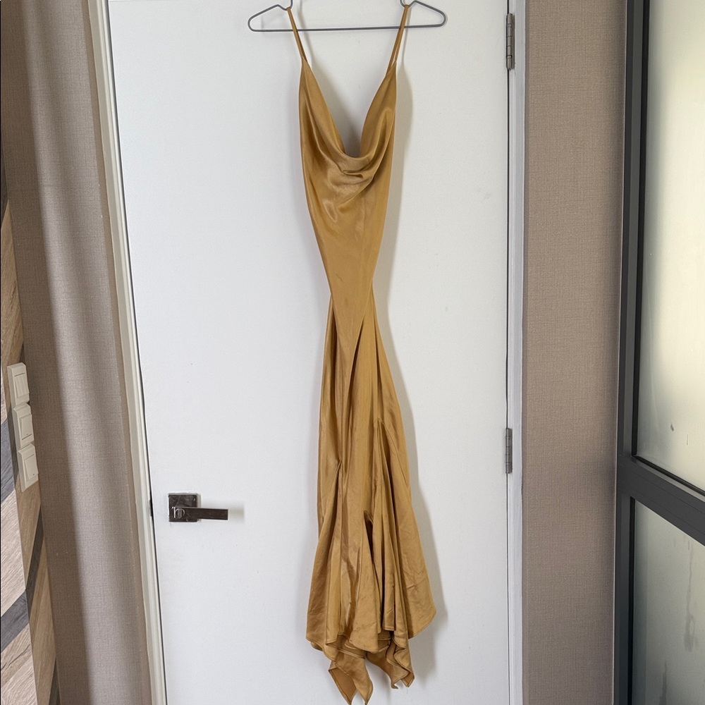 Meshki Asymmetrical Gold Silk Dress